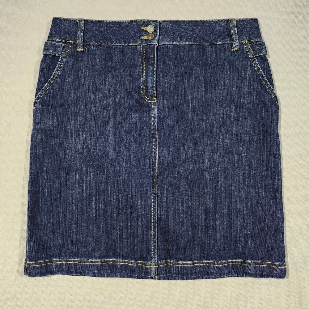 Lands' End Premium Denim Skirt Women's‎ 8P Dark Wash Blue Jean
